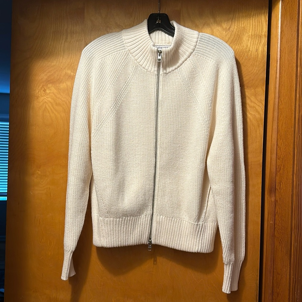 Athleta Ivory Zipper Sweater Cardigan